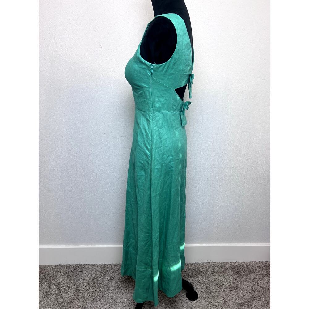 SALONI Rachel Cutout Bow Linen Midi Dress in Washed Green - Picture 3 of 7